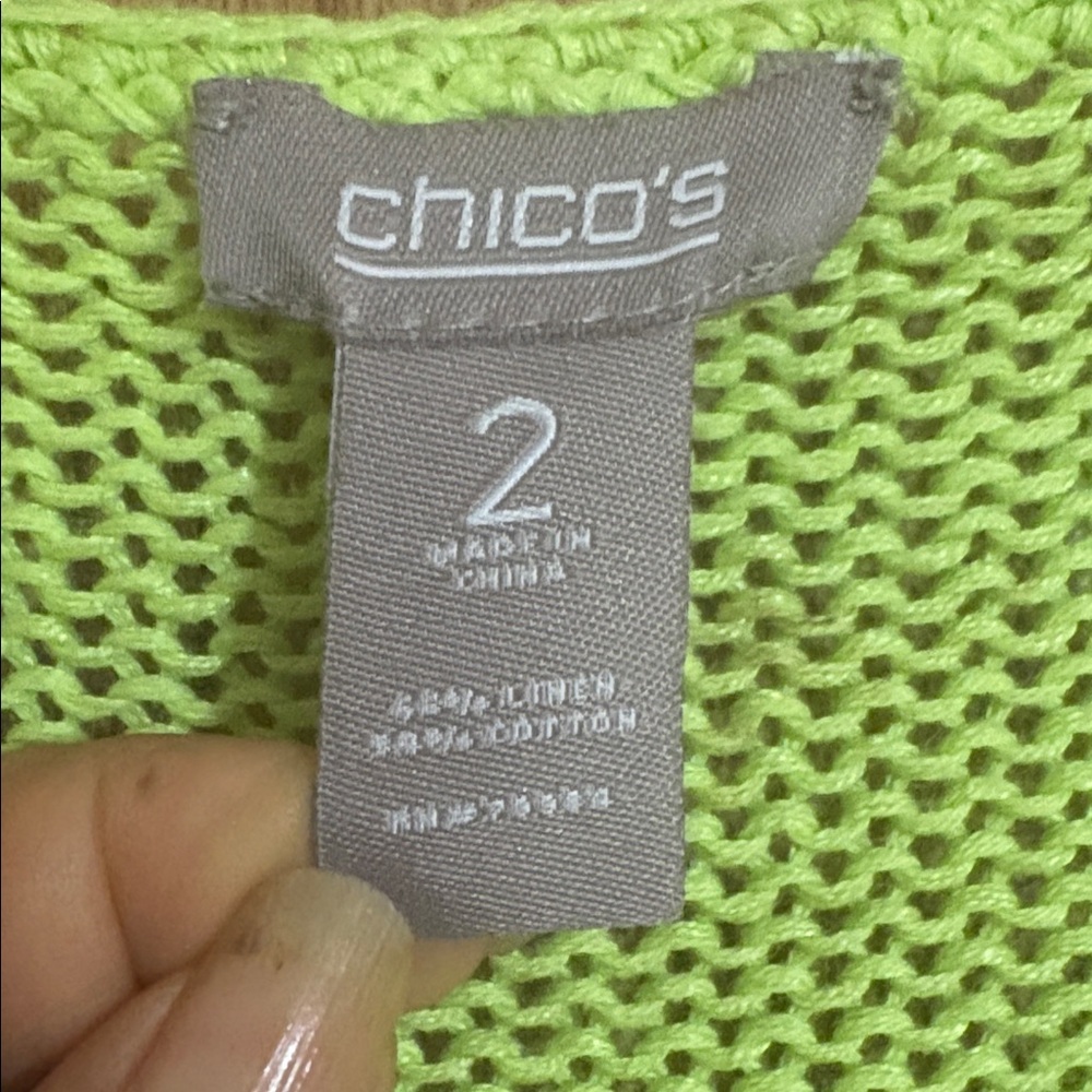 Chico's Bright Green V-Neck Sweater - Picture 2 of 6